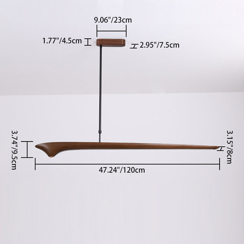 Lámpara colgante de línea recta tradicional china de acrílico con veta de madera LED para isla para sala de estar 