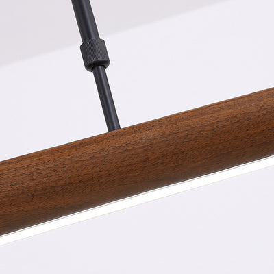 Lámpara colgante de línea recta tradicional china de acrílico con veta de madera LED para isla para sala de estar 