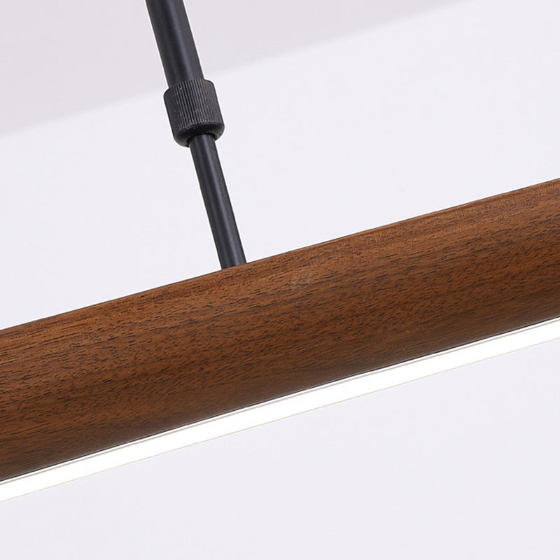 Lámpara colgante de línea recta tradicional china de acrílico con veta de madera LED para isla para sala de estar 