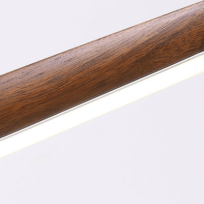 Lámpara colgante de línea recta tradicional china de acrílico con veta de madera LED para isla para sala de estar 