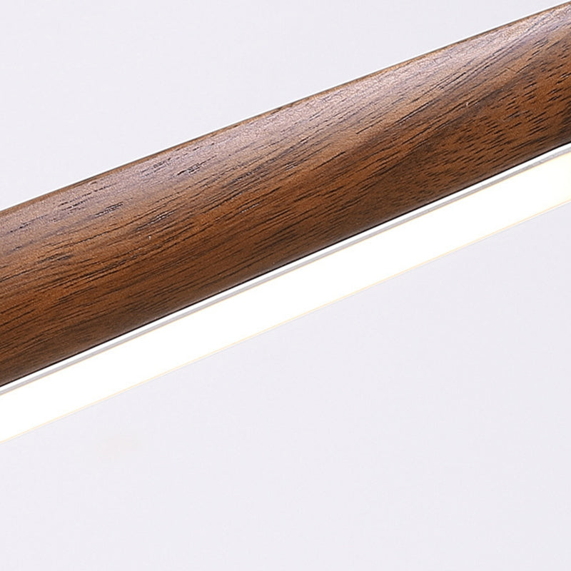 Lámpara colgante de línea recta tradicional china de acrílico con veta de madera LED para isla para sala de estar 