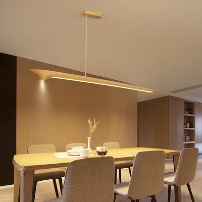 Lámpara colgante de línea recta tradicional china de acrílico con veta de madera LED para isla para sala de estar 