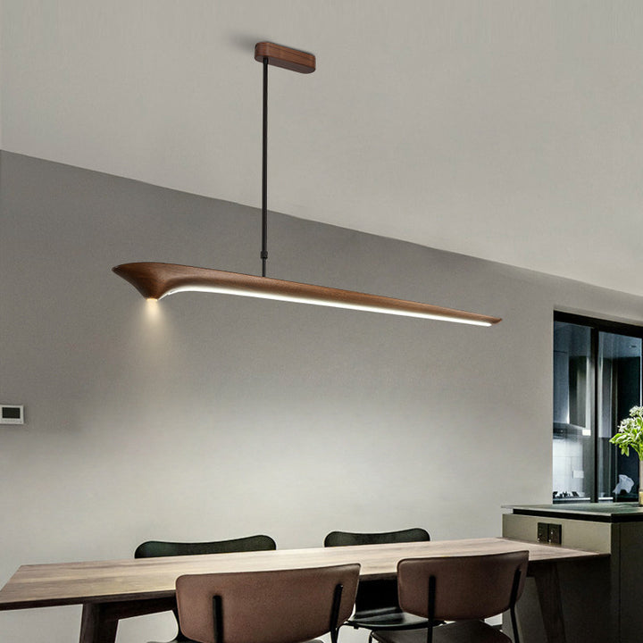 Lustre suspendu à LED en ligne droite en acrylique à grain de bois chinois traditionnel pour salon 