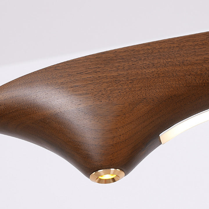 Lustre suspendu à LED en ligne droite en acrylique à grain de bois chinois traditionnel pour salon 