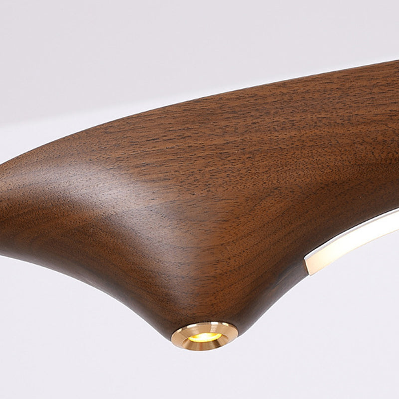 Lámpara colgante de línea recta tradicional china de acrílico con veta de madera LED para isla para sala de estar 