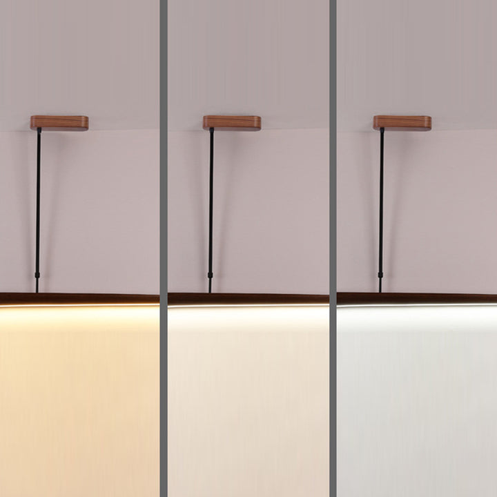 Lustre suspendu à LED en ligne droite en acrylique à grain de bois chinois traditionnel pour salon 