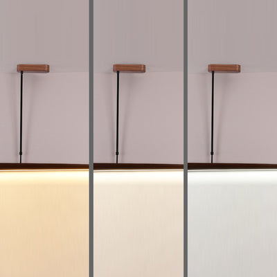 Lámpara colgante de línea recta tradicional china de acrílico con veta de madera LED para isla para sala de estar 