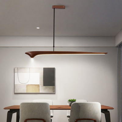Lámpara colgante de línea recta tradicional china de acrílico con veta de madera LED para isla para sala de estar 