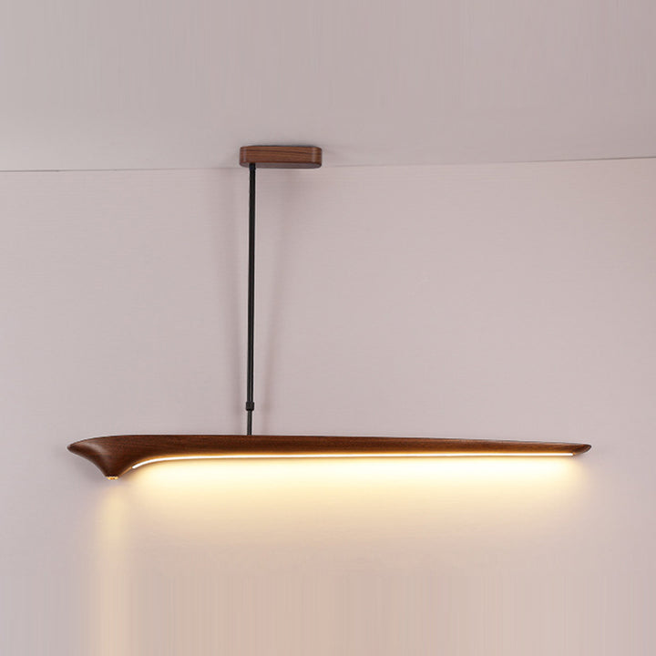 Lustre suspendu à LED en ligne droite en acrylique à grain de bois chinois traditionnel pour salon 