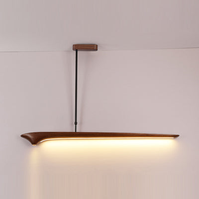 Lámpara colgante de línea recta tradicional china de acrílico con veta de madera LED para isla para sala de estar 