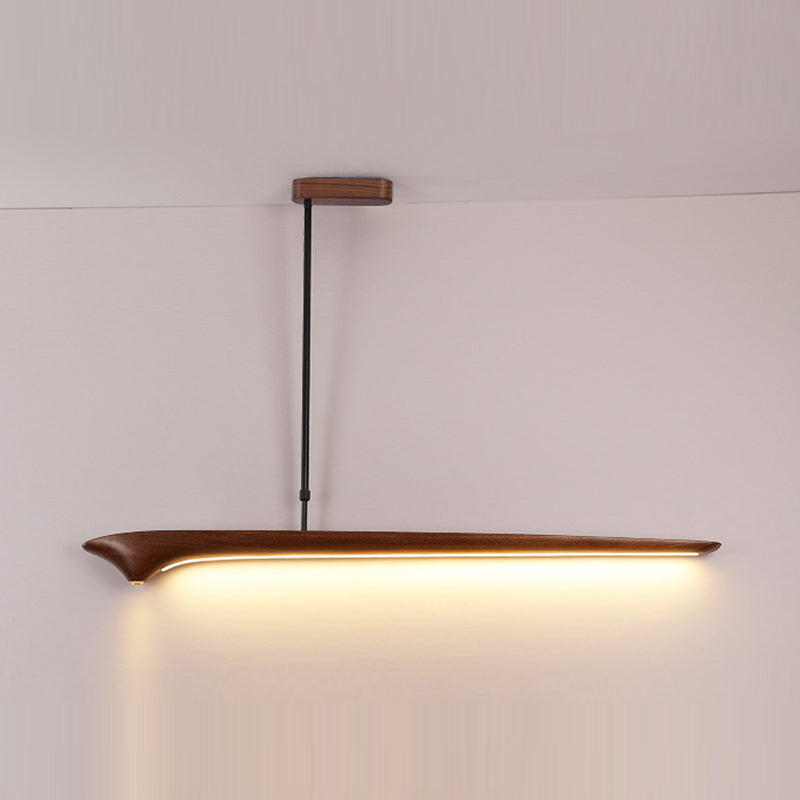 Lámpara colgante de línea recta tradicional china de acrílico con veta de madera LED para isla para sala de estar 