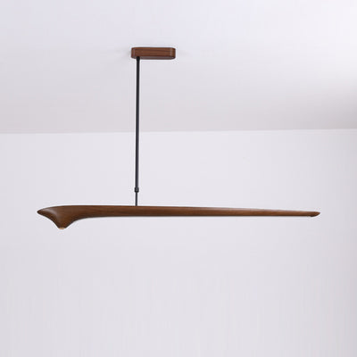 Lámpara colgante de línea recta tradicional china de acrílico con veta de madera LED para isla para sala de estar 