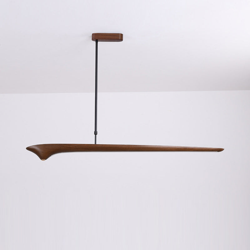 Lámpara colgante de línea recta tradicional china de acrílico con veta de madera LED para isla para sala de estar 