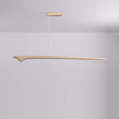 Lámpara colgante de línea recta tradicional china de acrílico con veta de madera LED para isla para sala de estar 