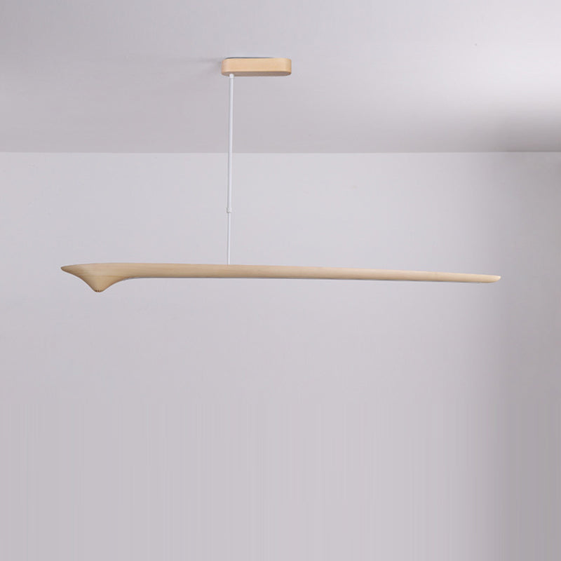 Lámpara colgante de línea recta tradicional china de acrílico con veta de madera LED para isla para sala de estar 
