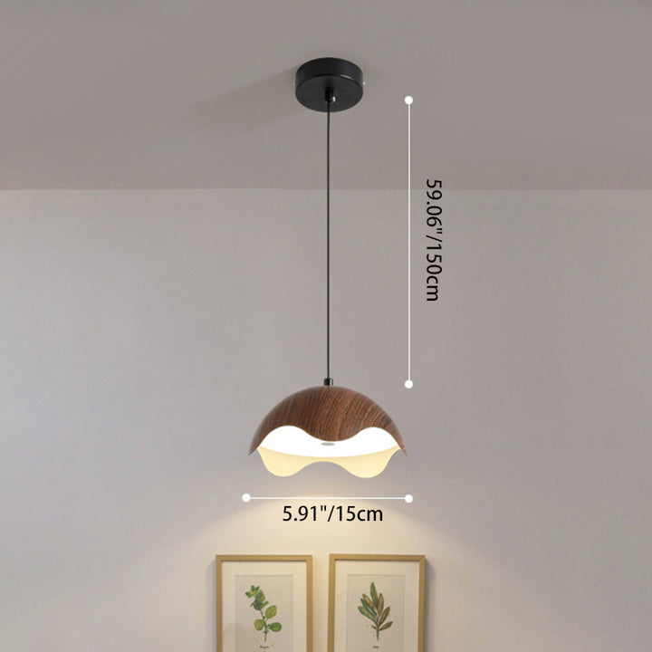 Lustre suspendu LED en bois de noyer japonais traditionnel à grain d&