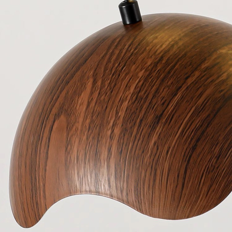 Traditional Japanese Iron Walnut Wood Grain Eggshell LED Pendant Light For Living Room