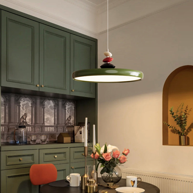 Lámpara colgante LED redonda de hierro y aluminio escandinavo contemporáneo para sala de estar 