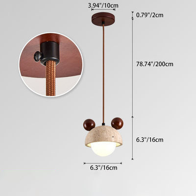 Traditional Japanese Geometric Sphere Travertine Glass Shade 1-Light Pendant Light For Living Room
