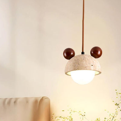 Traditional Japanese Geometric Sphere Travertine Glass Shade 1-Light Pendant Light For Living Room