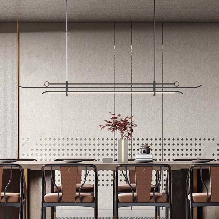 Traditional Chinese Hardware Acrylic Long Strip LED Island Light Pendant Light For Living Room