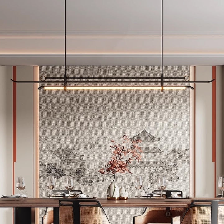 Traditional Chinese Hardware Acrylic Long Strip LED Island Light Pendant Light For Living Room