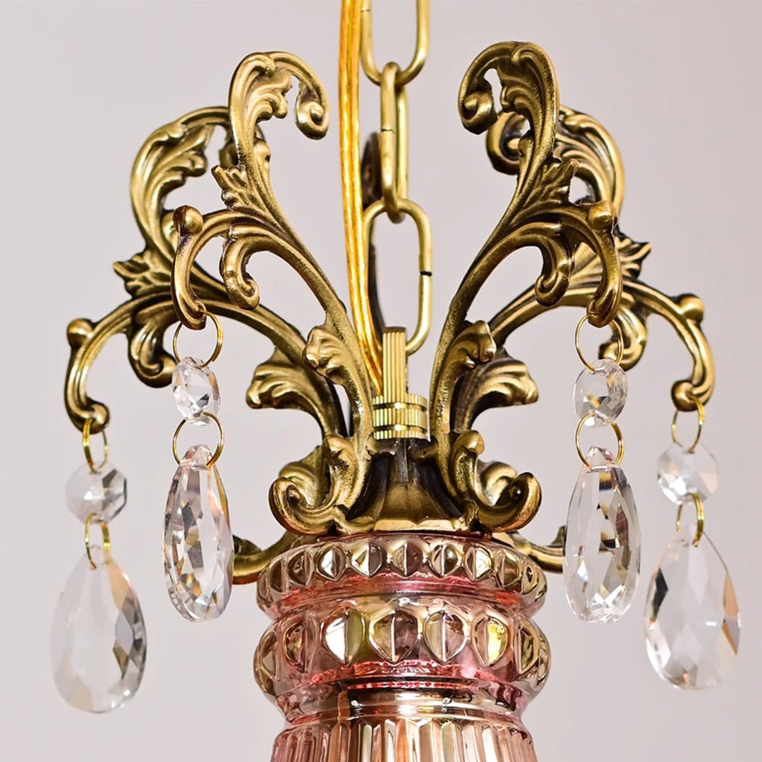Traditional French Antique Brass Crystal Tassel Round 1-Light Pendant Light For Living Room