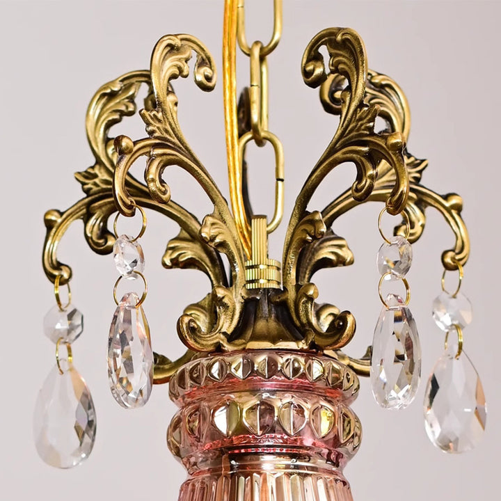 Traditional French Antique Brass Crystal Tassel Round 1-Light Pendant Light For Living Room