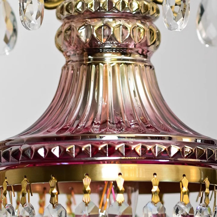 Traditional French Antique Brass Crystal Tassel Round 1-Light Pendant Light For Living Room