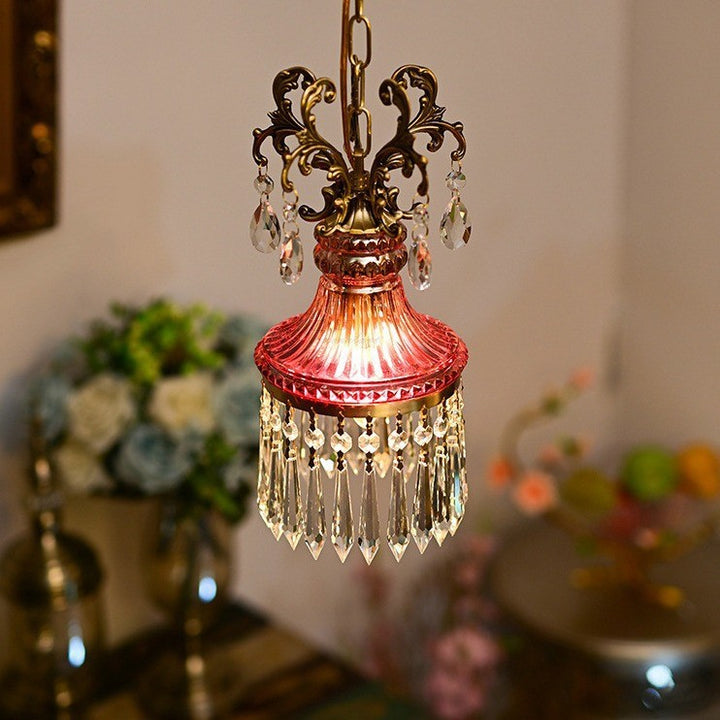 Traditionelle französische antike Messing-Kristall-Quaste runde 1-Licht-Pendelleuchte für Wohnzimmer 