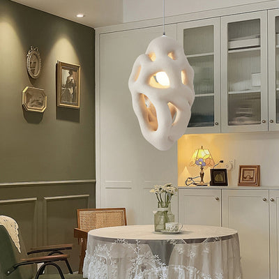 Traditional Japanese Polystyrene Irregular Ellipse Porous Design 1-Light Pendant Light For Living Room