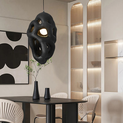 Traditional Japanese Polystyrene Irregular Ellipse Porous Design 1-Light Pendant Light For Living Room