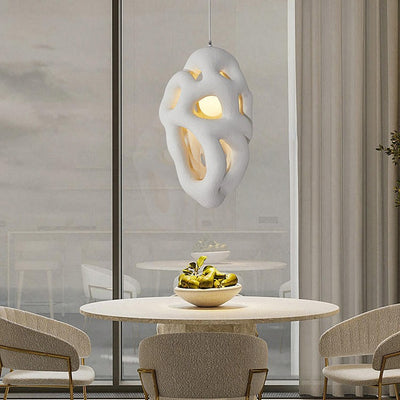 Traditional Japanese Polystyrene Irregular Ellipse Porous Design 1-Light Pendant Light For Living Room