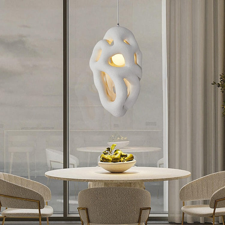 Traditional Japanese Polystyrene Irregular Ellipse Porous Design 1-Light Pendant Light For Living Room