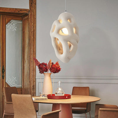 Traditional Japanese Polystyrene Irregular Ellipse Porous Design 1-Light Pendant Light For Living Room