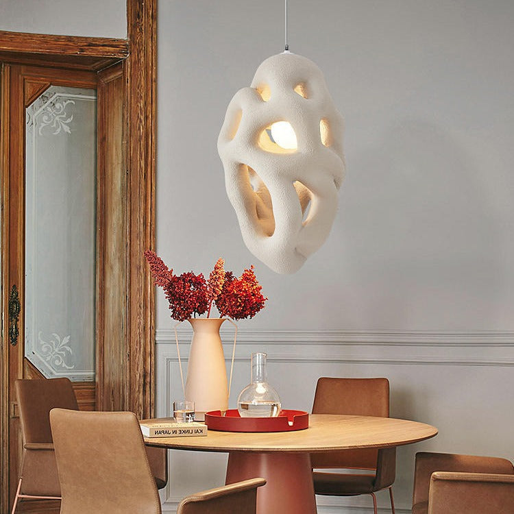 Traditional Japanese Polystyrene Irregular Ellipse Porous Design 1-Light Pendant Light For Living Room