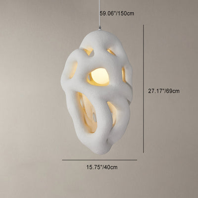 Traditional Japanese Polystyrene Irregular Ellipse Porous Design 1-Light Pendant Light For Living Room