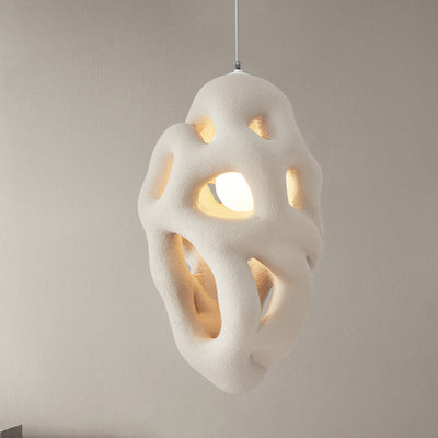 Traditional Japanese Polystyrene Irregular Ellipse Porous Design 1-Light Pendant Light For Living Room
