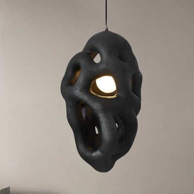 Traditional Japanese Polystyrene Irregular Ellipse Porous Design 1-Light Pendant Light For Living Room
