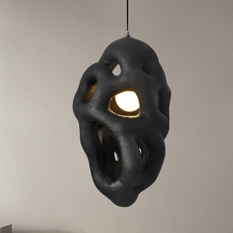 Traditional Japanese Polystyrene Irregular Ellipse Porous Design 1-Light Pendant Light For Living Room