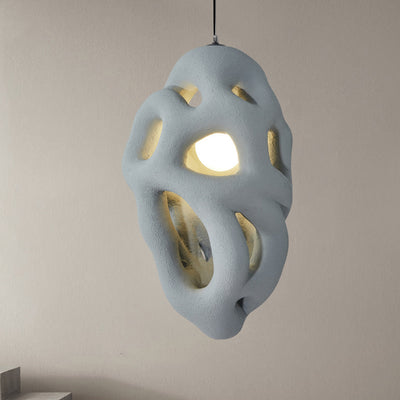 Traditional Japanese Polystyrene Irregular Ellipse Porous Design 1-Light Pendant Light For Living Room