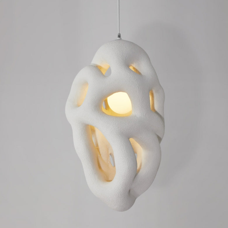 Traditional Japanese Polystyrene Irregular Ellipse Porous Design 1-Light Pendant Light For Living Room