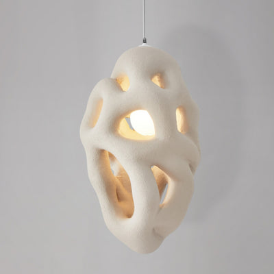Traditional Japanese Polystyrene Irregular Ellipse Porous Design 1-Light Pendant Light For Living Room