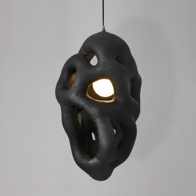 Traditional Japanese Polystyrene Irregular Ellipse Porous Design 1-Light Pendant Light For Living Room