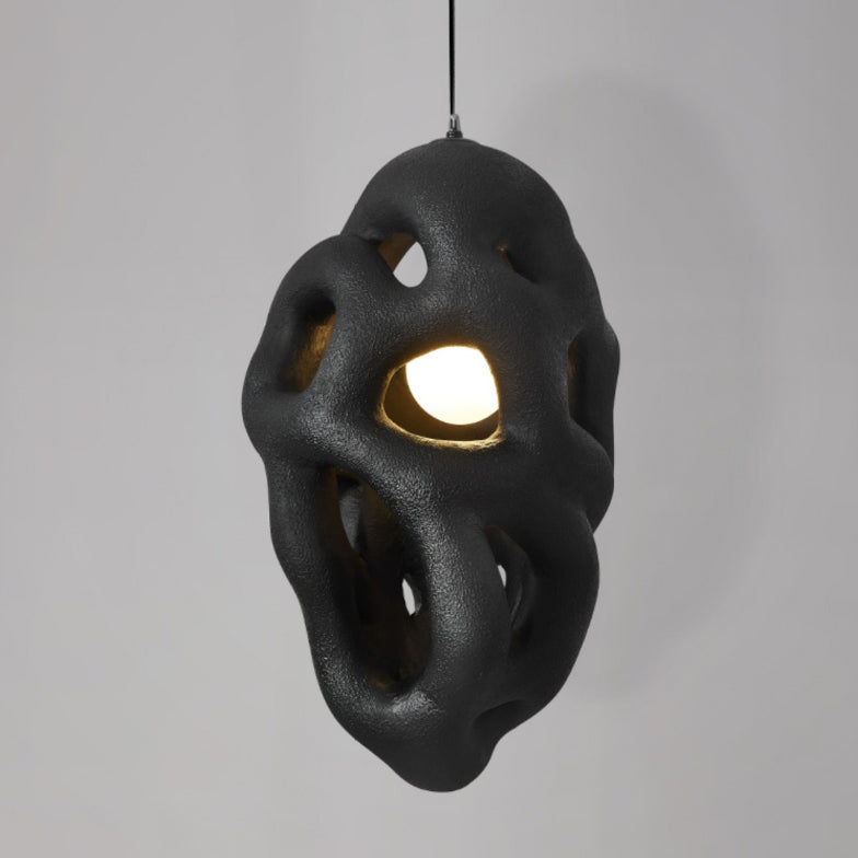 Traditional Japanese Polystyrene Irregular Ellipse Porous Design 1-Light Pendant Light For Living Room
