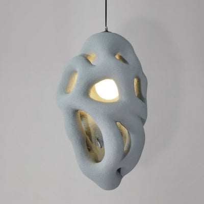 Traditional Japanese Polystyrene Irregular Ellipse Porous Design 1-Light Pendant Light For Living Room
