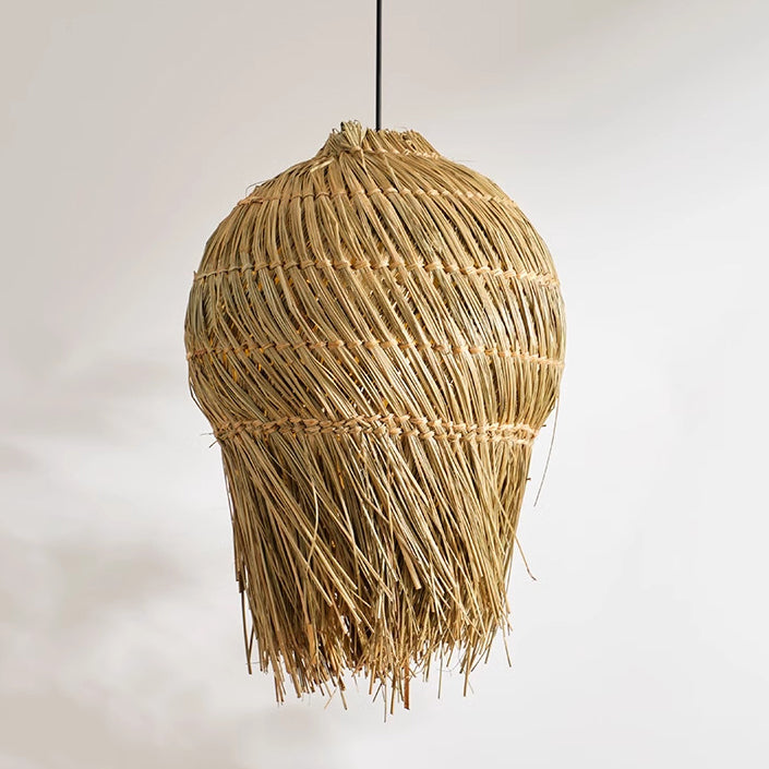 Abat-jour rond en paille tressée traditionnelle française 1 lumière pour salon 