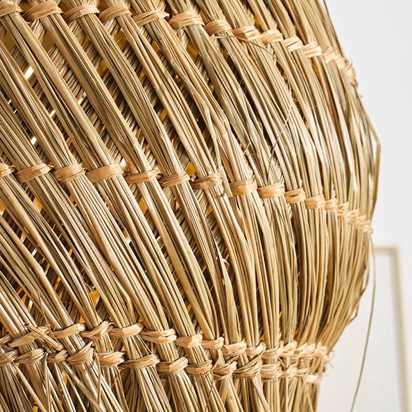 Abat-jour rond en paille tressée traditionnelle française 1 lumière pour salon 