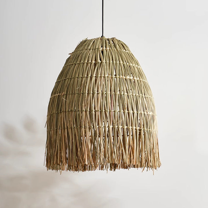 Abat-jour rond en paille tressée traditionnelle française 1 lumière pour salon 