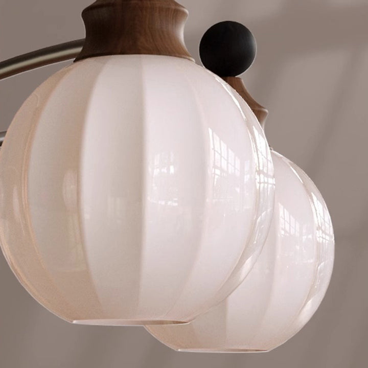 Traditional French Ash Wood Glass Round Shade 3/5-Light Chandelier For Living Room